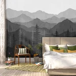 Mountains in the bedroom interior