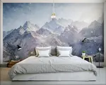 Горы в интерьере спальни