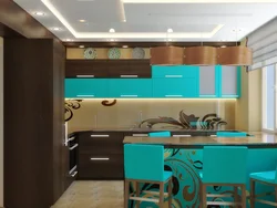 Turquoise brown kitchen interior