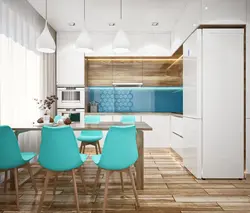 Turquoise brown kitchen interior