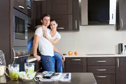 Photos against the background of the kitchen