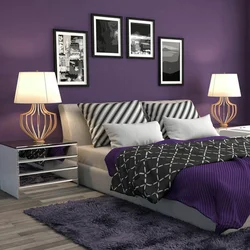 Пурпурный в интерьере спальни