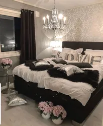 Black beige bedroom interior