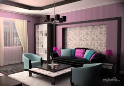 Интерьер гостиной черно розовый