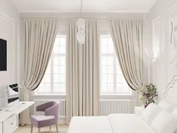 Пудровые шторы в интерьере гостиной