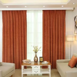 Terracotta curtains in the living room interior