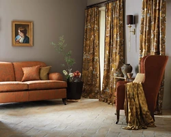 Terracotta Curtains In The Living Room Interior