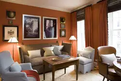 Terracotta Curtains In The Living Room Interior