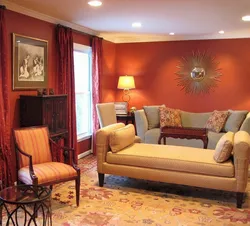 Terracotta Curtains In The Living Room Interior