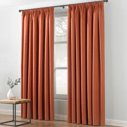 Terracotta curtains in the living room interior