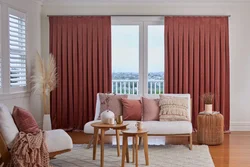 Terracotta curtains in the living room interior