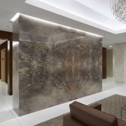 Marble veneer in the living room interior