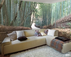 Фотообои лес в интерьере гостиной