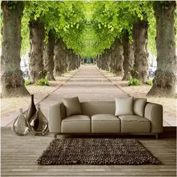 Forest photo wallpaper in the living room interior