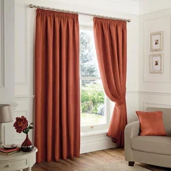 Terracotta curtains in the bedroom interior