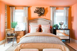 Terracotta curtains in the bedroom interior
