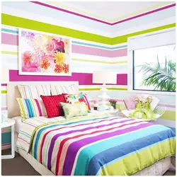 Bright wallpaper in the bedroom interior