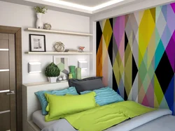 Bright wallpaper in the bedroom interior