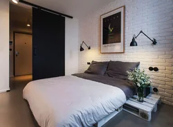 Red brick in the bedroom interior