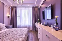 Lavender curtains in the bedroom interior