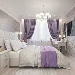 Lavender curtains in the bedroom interior