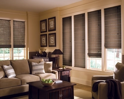 Wooden blinds in the living room interior