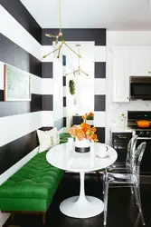 Black sofa in the kitchen interior