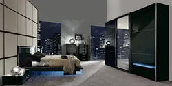 Black Wardrobe In The Bedroom Interior