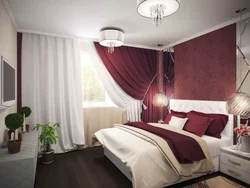 Burgundy Bed In The Bedroom Interior