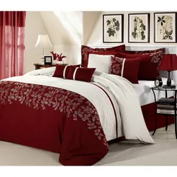 Burgundy bed in the bedroom interior