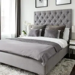 Gray Bedspread In The Bedroom Interior