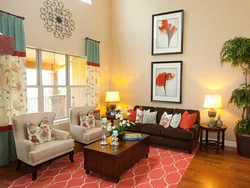 Coral sofa in the living room interior