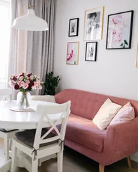 Pink Sofa In The Kitchen Interior