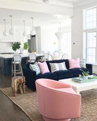 Pink sofa in the kitchen interior