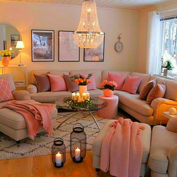 Pink sofa in the kitchen interior