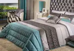 Turquoise Bedspread In The Bedroom Interior