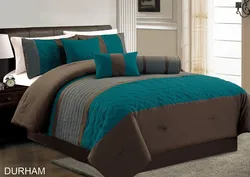 Turquoise Bedspread In The Bedroom Interior