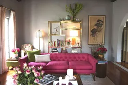 Crimson Sofa In The Living Room Interior