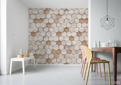 Wallpaper honeycombs in the bedroom interior