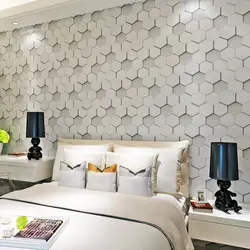 Wallpaper honeycombs in the bedroom interior