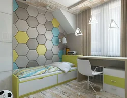 Wallpaper honeycombs in the bedroom interior