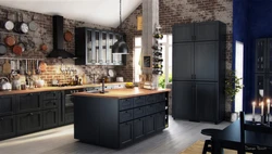 Black Kitchen In Loft Interior