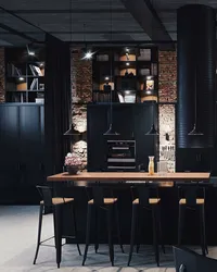 Black kitchen in loft interior