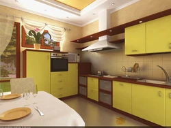 Yellow-Brown Kitchen In The Interior