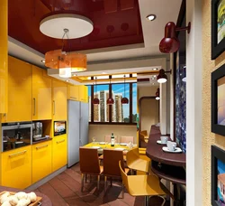 Yellow-brown kitchen in the interior