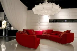 Red furniture in the living room interior