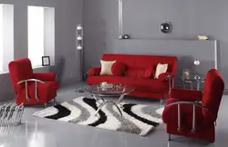 Red furniture in the living room interior