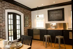 Black bricks in the kitchen interior