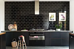 Black bricks in the kitchen interior