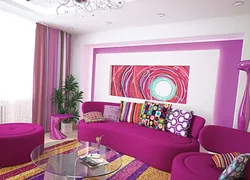 Fuchsia sofa in the living room interior